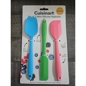 Cuisinart Set of 3 Mini Silicone Spatulas Scrapers Pink Blue Green NWT Rare